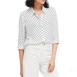 BANANA REPUBLIC Dillon Classic Fit Button Down White Polka Dot Top